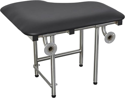 26" x 22.5" Black Padded Wall Mount Folding Left-Handed Transfer Bench Shower Seat with Legs, ADA Compliant
