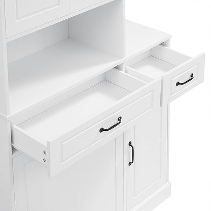 70" Tall Freestanding Storage Cabinet with Drawers, Doors, Adjustable Shelves & Flip Drawer, Modern Wood Organizer for Bathroom, Laundry Room, Office, White