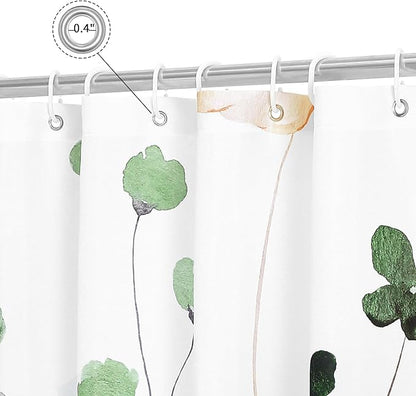 Gibelle Extra Long Shower Curtain 72 x 84, Watercolor Floral Fabric Shower Curtain, Sage Green Beige Flower Decorative Bathroom Shower Curtain Set