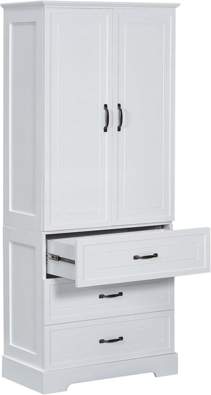 Favfurish 69" Tall Bathroom Storage Cabinet with Doors and 2 Drawers,Modern Linen Cabinets w/Adjustable Shelf & Magnetic Door Stopper,Freestanding Organizer for Dining Room,Kitchen,Office,White