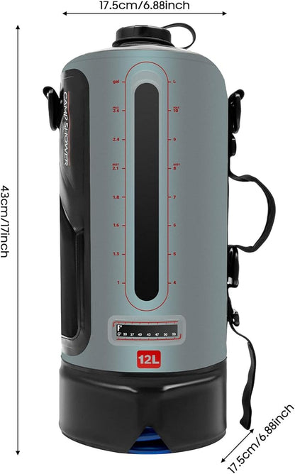 3 Gallon Portable Pressure Camp Shower with Air Pump & Detachable Shoulder Strap, Outdoor Showers for RV Camping Hiking