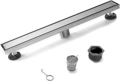 HEATGENE Linear Shower Drain 36-Inch, Stainless Steel Rectangle Shower Floor Drain with 2-in-1 Flat & Tile Insert Cover, Shower Drain with Leveling Feet & Hair Strainer, Brushed