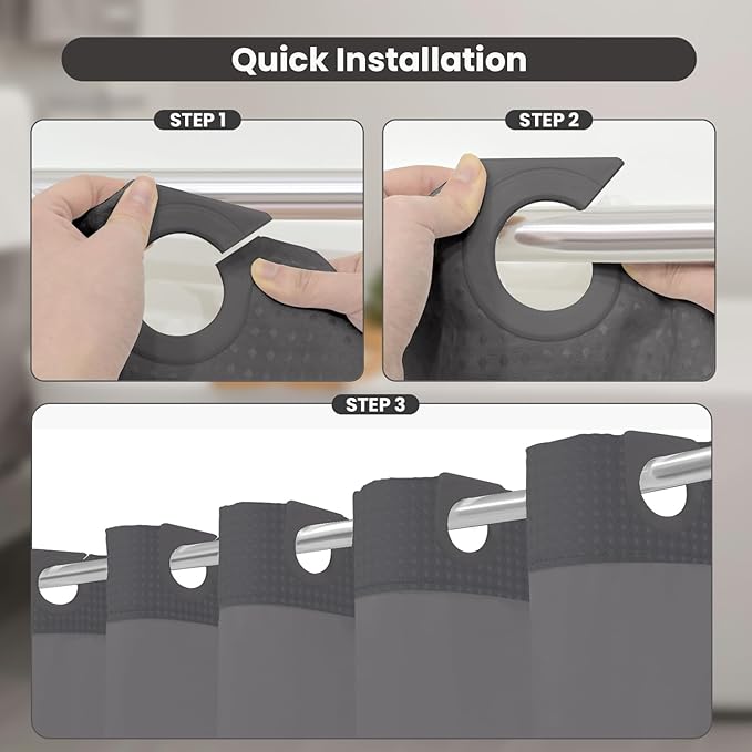 Inhousolu Long No Hook Shower Curtain with Snap in Fabric Liner Set Waffle Weave 230GSM Weighted Hem, Waterproof & Washable Bathroom Curtain Spa Luxury with Mesh Top Window 72"W x 78"L Graphite Grey
