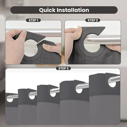 Inhousolu Long No Hook Shower Curtain with Snap in Fabric Liner Set Waffle Weave 230GSM Weighted Hem, Waterproof & Washable Bathroom Curtain Spa Luxury with Mesh Top Window 72"W x 78"L Graphite Grey