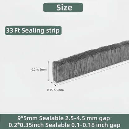 Window Weather Stripping Door Seal, 33FT Self-Adhesive Soundproofing Weather Strip for Exterior Door Frame Window Winter Insulation Noise Cancelling Window Inserts, 0.35in x 0.2in, Gray