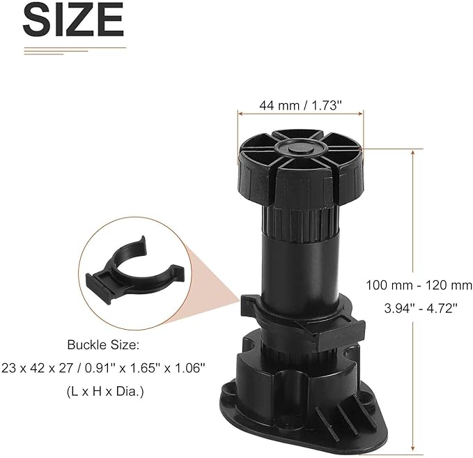 100x44mm(LxW) Adjustable Leveling Feet - 4Pack- Good for Furniture - Leveler Support Frame Replacement Legs - Black