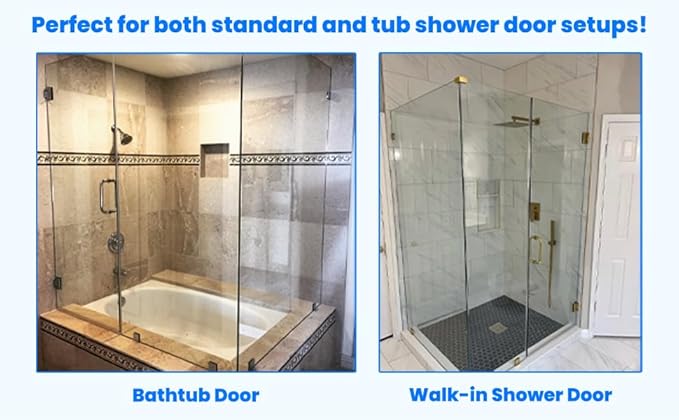 Shower Door Hardware Kit for Frameless Corner Shower Setup, Includes Hinges, Square Pull Handles, U-Clamps and Connector, for 5/16"–3/8" Glass, Bathtub or Standing Shower Use, Brushed Nickel