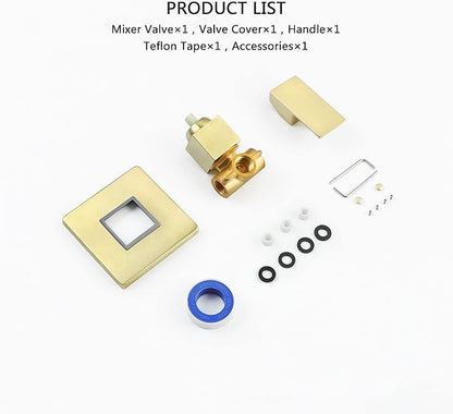 SKOWLL Shower Valve Kit Brushed Gold Shower Handle Valve Trim Kit, Wall Mount Single Function Shower Mixer Control Valve Kit Rough-in Valves Included