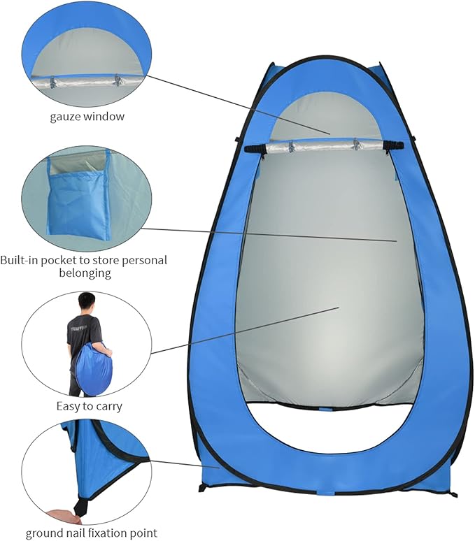 Pop Up Privacy Shower Tent,Portable Outdoor Bathroom Toilet Changing Dressing Room,Instant Rain Shelter for Camping & Beach,Lightweight & Sturdy, Easy Set Up, Foldable, with Carry Bag (Blue)