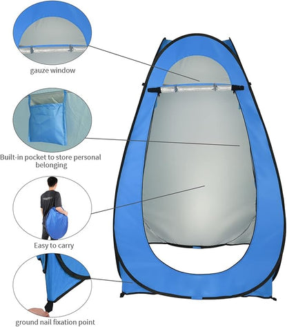 Pop Up Privacy Shower Tent,Portable Outdoor Bathroom Toilet Changing Dressing Room,Instant Rain Shelter for Camping & Beach,Lightweight & Sturdy, Easy Set Up, Foldable, with Carry Bag (Blue)