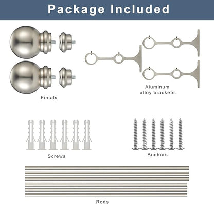 Double Curtain Rod 84 to 120 inch, Adjustable 1 inch Double Drapery Rod Rods for Windows and Doors with Ball Round Finials and Premium Aluminum Brackets Set (84-120",Brushed Nickel)