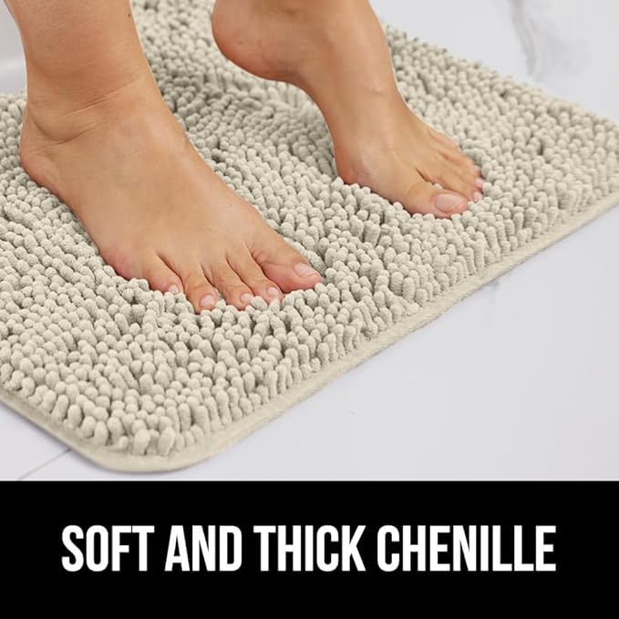 GORILLA GRIP Bath Rug Mat 30x20, Thick Absorbent Chenille, Quick Dry Microfiber Mats, Rubber Backing Washable Shower Floor Rugs, Bathmat Runner, US Designed Bathroom Home Decor Accessories Dusty Cloud
