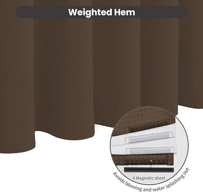 Inhousolu No Hook Waffle Weave Shower Curtain with Removable Snap in Fabric Liner Set for Bathroom, 230 GSM Heavy Duty Weighted Hem, Water Repellent Washable Bath Curtains, 72 x 72 Inch, Brown
