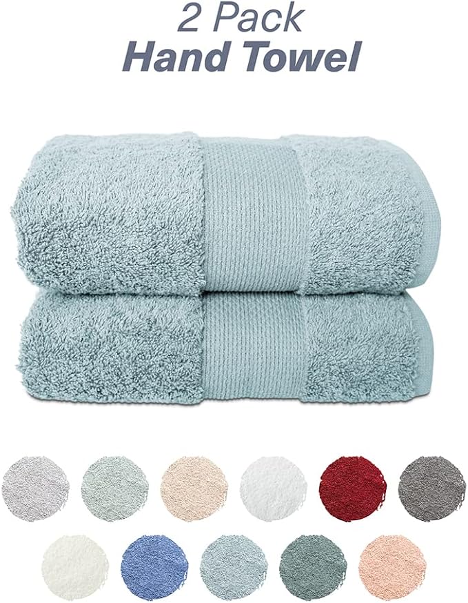 Hencely Luxury Hand Towel - Set of 2 (16x28 Inches) - Soft Turkish Cotton, Absorbent, Quick-Drying Face, Body, Kitchen, and Bathroom Towel (Hand Towels 2 Pack, Water Green)