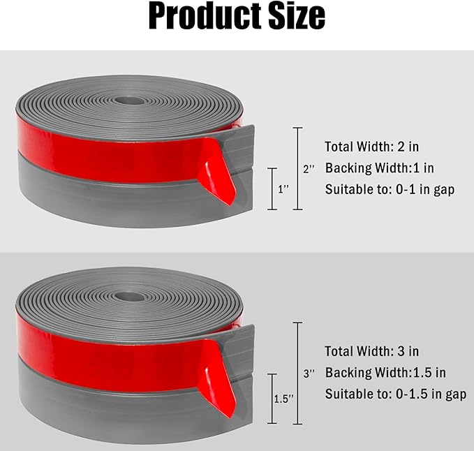 Wide Silicone Weather Stripping, 2 inch (W) x 20 Ft (L) Door Draft Stopper, Silicone Seal Strip for Doors Windows and Shower Glass Gap, Grey