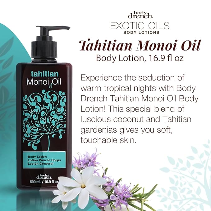 Body Drench Tahitian Monoi Oil Body Lotion for Women - Ultra-Hydrating Moisturizer with Gardenia & Coconut Oil Lotion for Dry Skin, Skincare, 16.9 fl oz