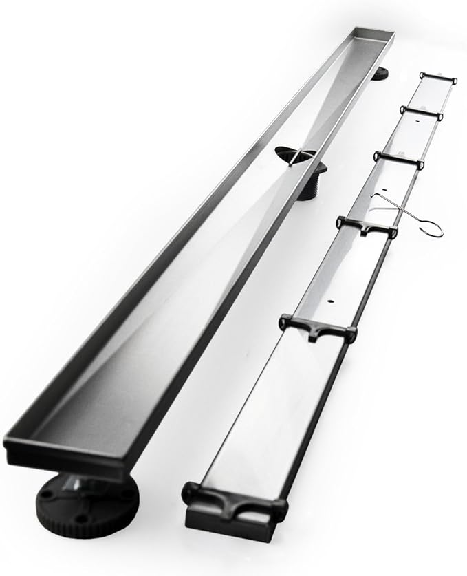 Neodrain 48-Inch Linear Shower Drain with Tile Insert Grate,Brushed 304 Stainless Steel Rectangle Shower Floor Drain, Linear Drain with Leveling Feet, Hair Strainer