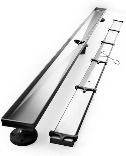 Neodrain 48-Inch Linear Shower Drain with Tile Insert Grate,Brushed 304 Stainless Steel Rectangle Shower Floor Drain, Linear Drain with Leveling Feet, Hair Strainer