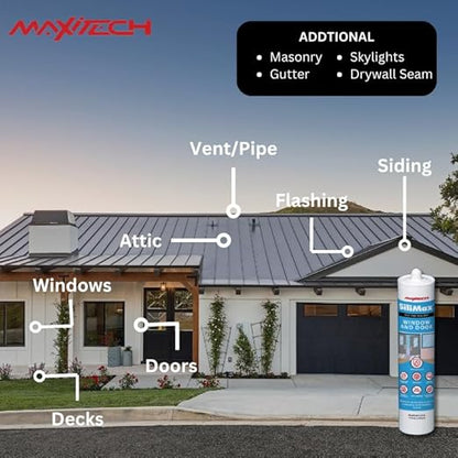 Window & Door – 100% Silicone Caulk White, Window Seal, RTV Silicone Sealant Indoor & Outdoor Caulking Weatherproof Adhesive – 9.5 oz Cartridge, 2-Pack (2 Pack, 2, Count)