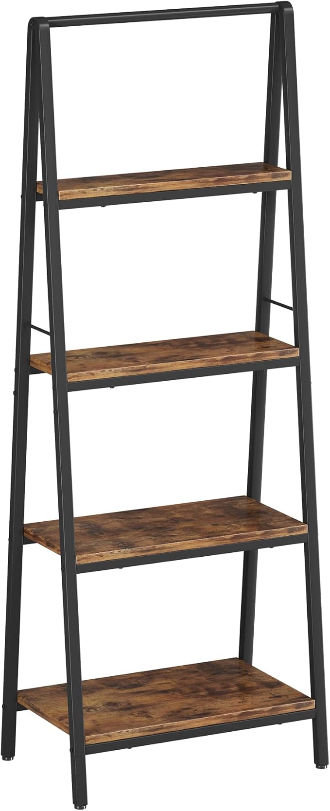 Homeiju 4-Tier Leaning Ladder Bookshelf, Rustic and Wood Ladder Shelf Bookcase, Industrial Ladder Shelf Storage Rack for Home Office, Bedroom, Bathroom or Kitchen