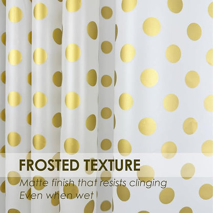 Plastic Shower Curtain Liner, Waterproof Printed PEVA Shower Curtain with Design, Golden Polka Dots Pattern, Rustproof Grommets, Standard Size 70x72 Bathtub Curtain for Bathroom (Pack of 1)
