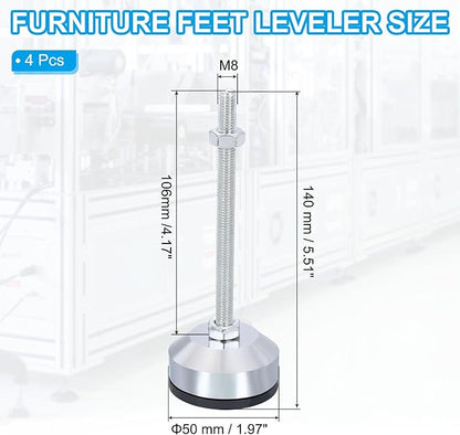 PATIKIL Furniture Leveling Feet 2" Dia Base M8 Thread, 4 Pcs Carbon Steel Adjustable Threaded Furniture Leveler Screw on Leg Levelers with Pads for Desk Chair Cabinet, Black