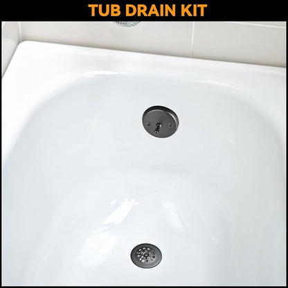 Matte Black Trip Lever Bath Tub Drain Kit, Universal for 1-1/2" and 1-3/8" Bathtub Drain Replacement, No Putty Installation Tub Drain Set with Trip Lever Overflow Faceplate and Strainer, Tub Trim Kit