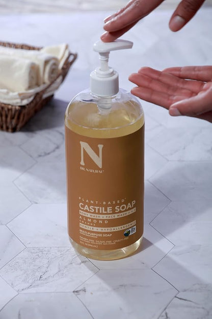 Dr. Natural Castile Liquid Soap - Multi-Use Body Wash, Shampoo and Face Wash - Hydrating Body Soap for Skin, Hair, Pets and Home - Almond - 32 oz.