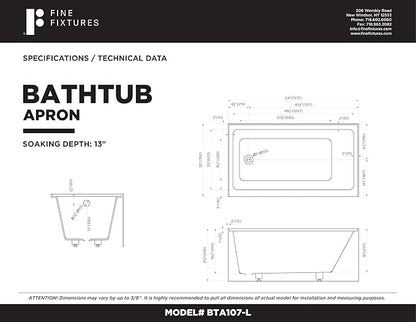 Fine Fixtures Acrylic, Fiberglass Alcove Soaking Bathtub with Integral Apron Front - Drain Included (54" x 30", Left Hand, Black)