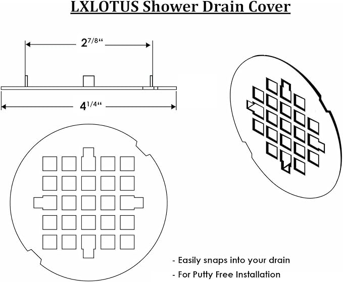 4 ¼” Champagne Bronze Snap-in Shower Drain Cover - New Brass Replacement - 4.25" OD Shower Drain Strainer - Easy Install - Premium Round Shower Drain Cover - Solid Brass Construction