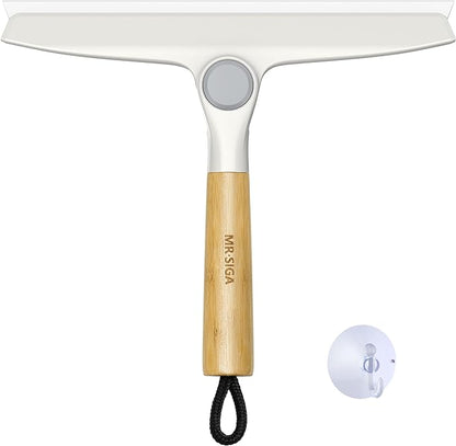 MR.SIGA All Purpose Silicone Squeegee for Shower Door, Mirror, Glass, Streak Free Shower Squeegee, Pivoting Bamboo Handle, Includes 1 Suction Hook, 10 inch Wide, 1 Pack