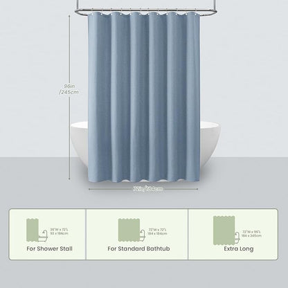 Inhousolu Fabric Shower Curtain Waffle Weave, Fog Blue 230 GSM Heavy Duty, Weighted Hem, 14 Metal Hooks, Water Repellent, Machine Washable, Hotel Spa Luxury Bath Curtain Set, 72 x 96 Inch