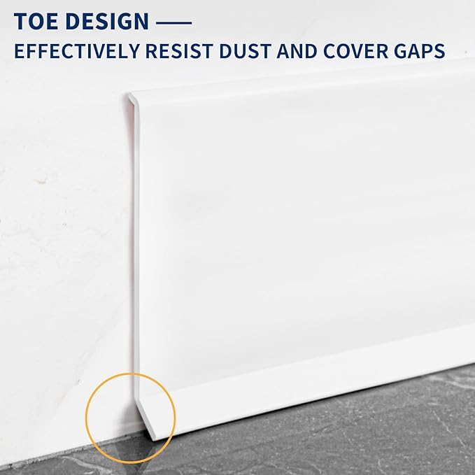 Flexible Baseboard Molding Trim 6 Inch Self-Adhesive Vinyl Wall Base Peel and Stick Cove Base Rubber Wall Baseboard Moulding Trim (40Ft, White)