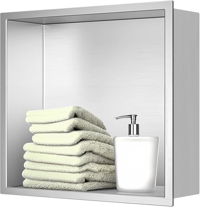 Shower Niche, Stainless Steel Elegant Bathroom Niche, No Tile Needed Recessed Shower Shelf Organizer for Storage