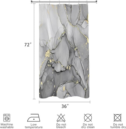 Small Stall Marble Shower Curtain 36 x 72 Inch, Half Narrow Abstract Modern Shower Curtains for Bathroom, Luxury Art Ink Texture Fabric Shower Curtain Set with Hooks, Grey
