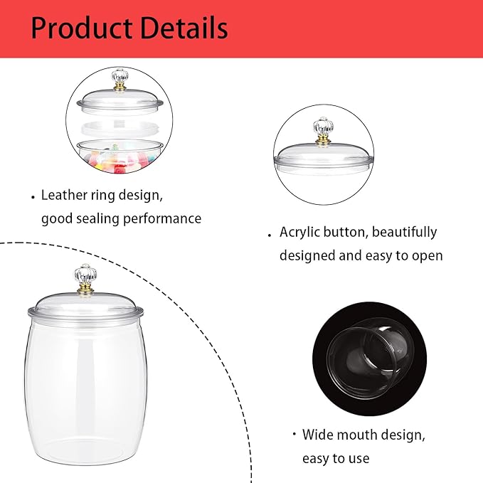 2-Piece Clear Plastic Jars,78 oz Airtight Food Storage Canisters for Candy, Cookies, & Kitchen Organization,Apothecary Jar, Buffet Containers, Large Reusable Jars for Home Decoration