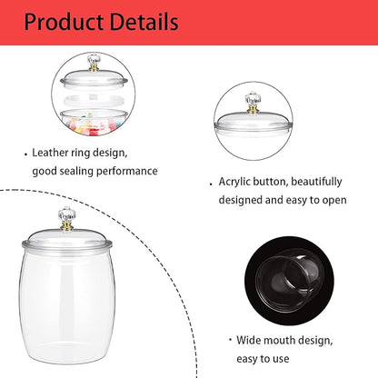 2-Piece Clear Plastic Jars,78 oz Airtight Food Storage Canisters for Candy, Cookies, & Kitchen Organization,Apothecary Jar, Buffet Containers, Large Reusable Jars for Home Decoration