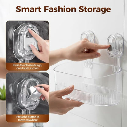 No-Drill Bathroom Suction Storage Box, Corrugated Suction Cup Storage Holder, Removable Hanging Basket, No Drilling Shelves Caddy, Ripple Acrylic Wall Shelf (Grey)