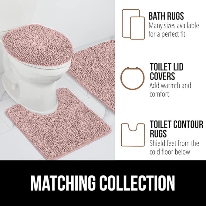 GORILLA GRIP Bath Rug Mat 36x24, Soft Absorbent Chenille, Quick Dry Microfiber Mats, Rubber Backing Washable Shower Floor Rugs, Bathmat Runner, US Designed Bathroom Home Decor Accessories Dusty Rose