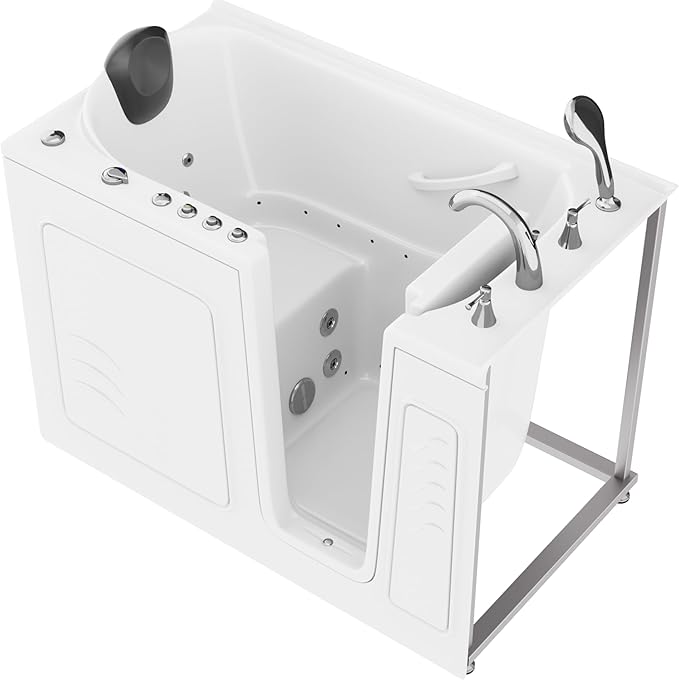 ANZZI Walk-In Bathtub Acrylic White 30x53 Right Drain Whirlpool Air Jets Chromatherapy Fast Drain Quick Fill Grab Bar ADA Compliant Seat Slip-Resistant Base Heater Aromatherapy | AMZ3053RWD