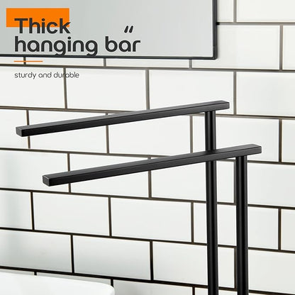 Towel Racks Matte Black Free Standing 2-Tier Hand Towel Holder for Bathroom Vanity Countertop with Thicken Steady Marble Base, Stainless Steel AN7003MB