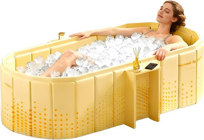 Portable Bathtub for Adult 47" Large Collapsible Cold Plunge Bathtub Foldable No Installation Ice Bath Tub for Shower Stall, Bathroom Hot SPA Soaking Standing Tub