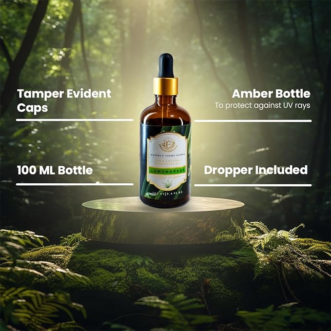 Luxurious LEMONGRASS Essential Oil by Enhanced Essentials|Slow Distilled, Highly Concentrated & Pure oils for Diffusers,Aromatherapy,Gifting,Soap & Candle making|Ideal for Business|3.38 fl oz (100 ml)