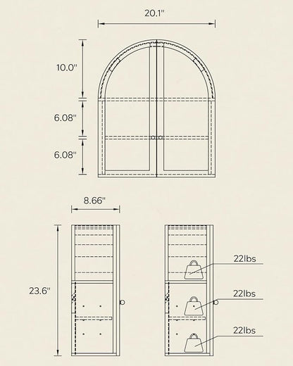 Small Arched Bathroom Wall Cabinet Modern Wooden Medicine Cabinet with Acrylic Doors Farmhouse Wall Mounted Cupboard Storage Organizer for Laundry Room, Dining Room, Natural Oak