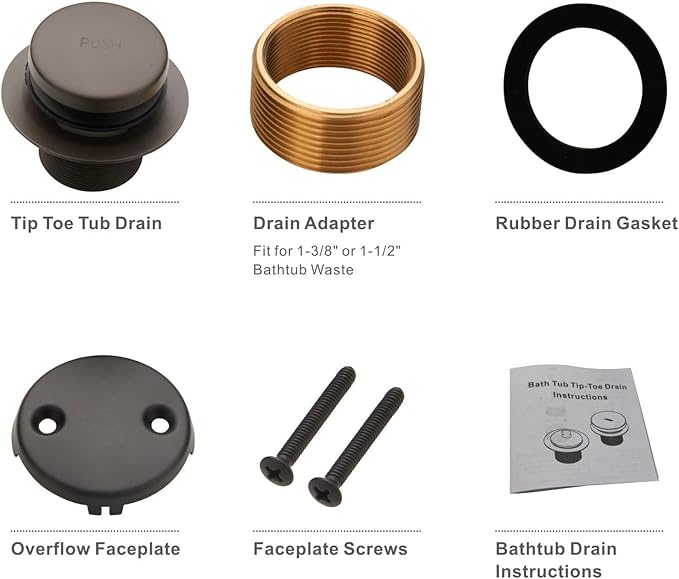 Bronze Tip Toe Bathtub Tub Drain Conversion Kit Assembly, Wellup Tub Drain Trim Kit with Two Hole Overflow Faceplate, Oil Rubbed Bronze
