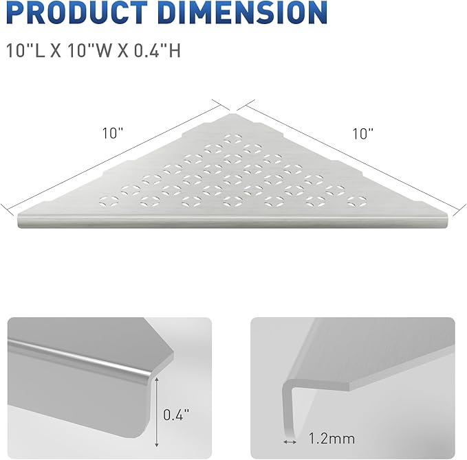 lives Corner Shower Shelf 10" Slot Design Bathroom Shower Shelves for Tiled Wall, 304 Stainless Steel Recessed Organizer Corner Shelves for Inside Shower Decor, Silver, 2 Pack