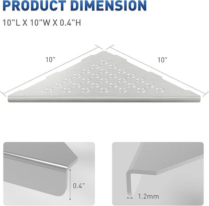 lives Corner Shower Shelf 10" Slot Design Bathroom Shower Shelves for Tiled Wall, 304 Stainless Steel Recessed Organizer Corner Shelves for Inside Shower Decor, Silver, 2 Pack