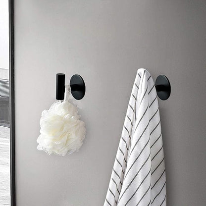 Self Adhesive Towel Hook Matte Black Coat Hook Brushed Nickel SUS304 Stainless Steel Heavy Duty Waterproof Towel Robe Clothes Hook Holder for Bathroom Kitchen Office Hotel Pool Wall Mounted Hook-2Pack