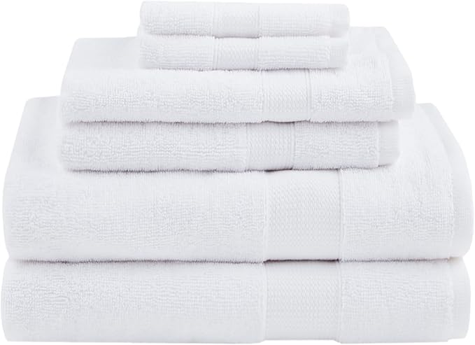 Comfort Spaces Turkish Bathroom Towel Set 6 Piece Luxury Bath Towel Set 2 Hand Towel for Bathroom 2 Washcloth 2 Large White Bath Towel Sets Long Staple Ultra-Soft Quick Dry Towel Set