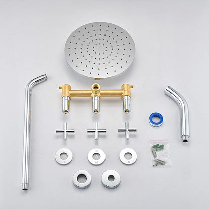 PROOX 3 Handle Tub Shower Faucet Set, 10" Rainfall Shower Head with Tub and Shower Trim Kit with Rough-in Valve, Polished Chrome Bathtub Shower Faucets, Wall Mounted Bathroom Rain Shower System